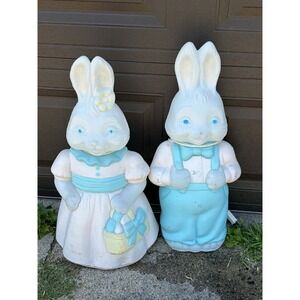 Vintage 1994 Empire Easter Bunny Blow Mold Set Mr & Mrs Lighted 25" Decor